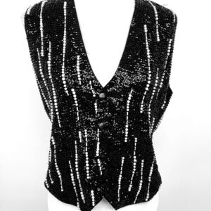 Vintage Effeci Sequin & Pearl Vest M NWT Black
